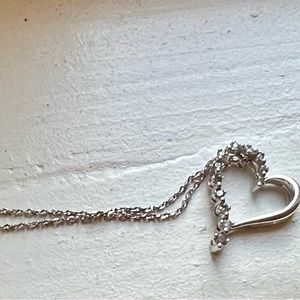 10k White Gold, Diamond Heart shaped Pendant (includes 925 silver chain)